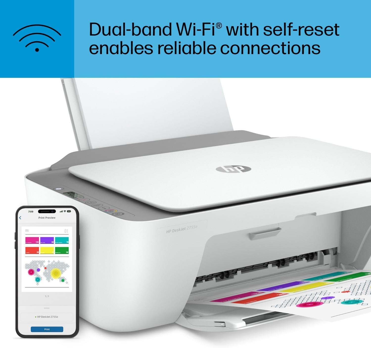 HP DeskJet 2755e Wireless Color inkjet-printer, Print, scan, copy, Easy setup, Mobile printing, Best-for home, 3 months of Instant Ink included,white - Image 9