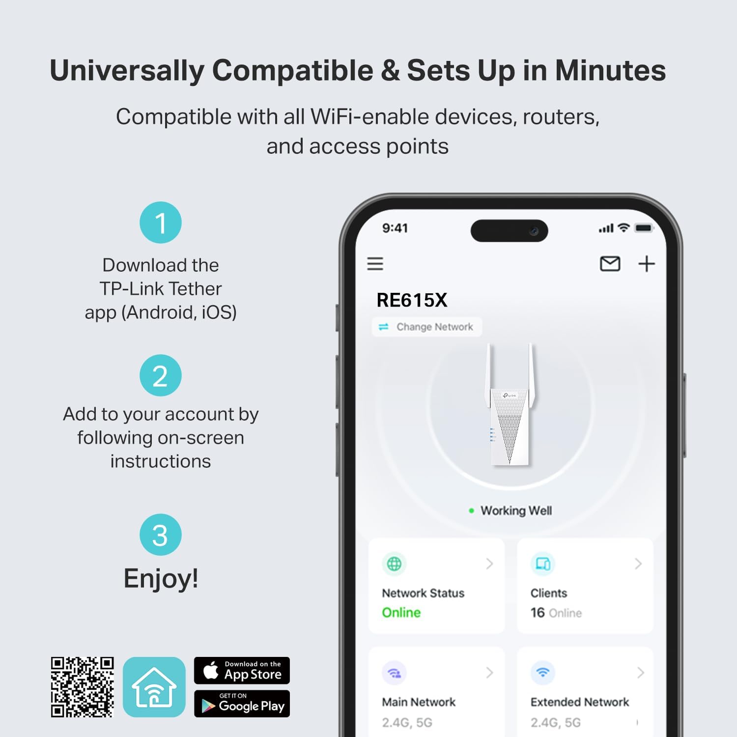 TP-Link AX1800 WiFi 6 Range Extender with Ethernet Port | Internet Signal Booster for Home | Dual-Band Wireless Repeater Amplifier | Access Point Mode | APP Setup | OneMesh Compatible (RE615X) - Image 5