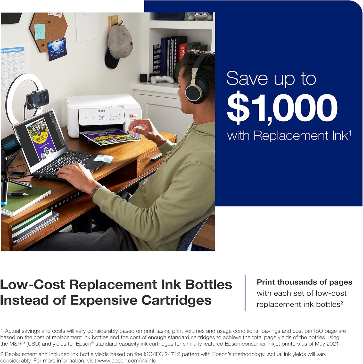 Epson EcoTank ET-2803 Wireless Color All-in-One Cartridge-Free Supertank Printer with Scan, Copy and AirPrint Support - Image 3