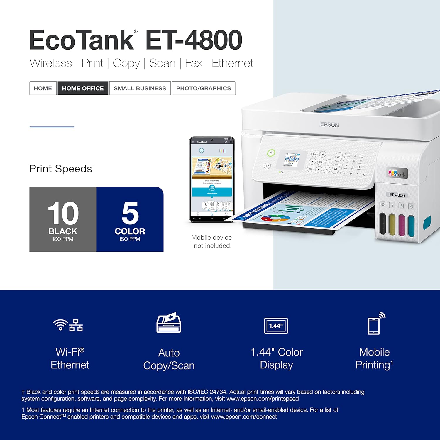 Epson EcoTank ET-4800 Wireless All-in-One Cartridge-Free Supertank Printer with Scanner, Copier, Fax, ADF and Ethernet – Ideal-for Your Home Office, White - Image 4