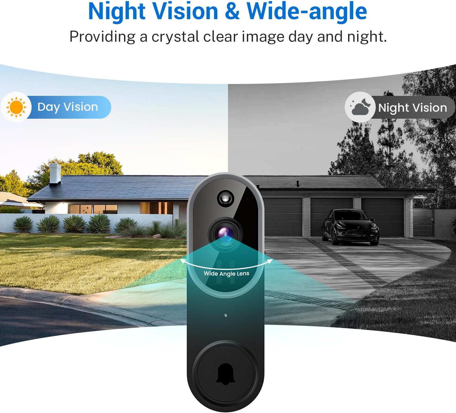 1080P Video Doorbell Camera Wireless, Chime Ringer Included, Live View, AI Human Detection, 2.4G WiFi, Night Vision, Cloud Storage, Battery Powered, Indoor Outdoor Surveillance - Image 4
