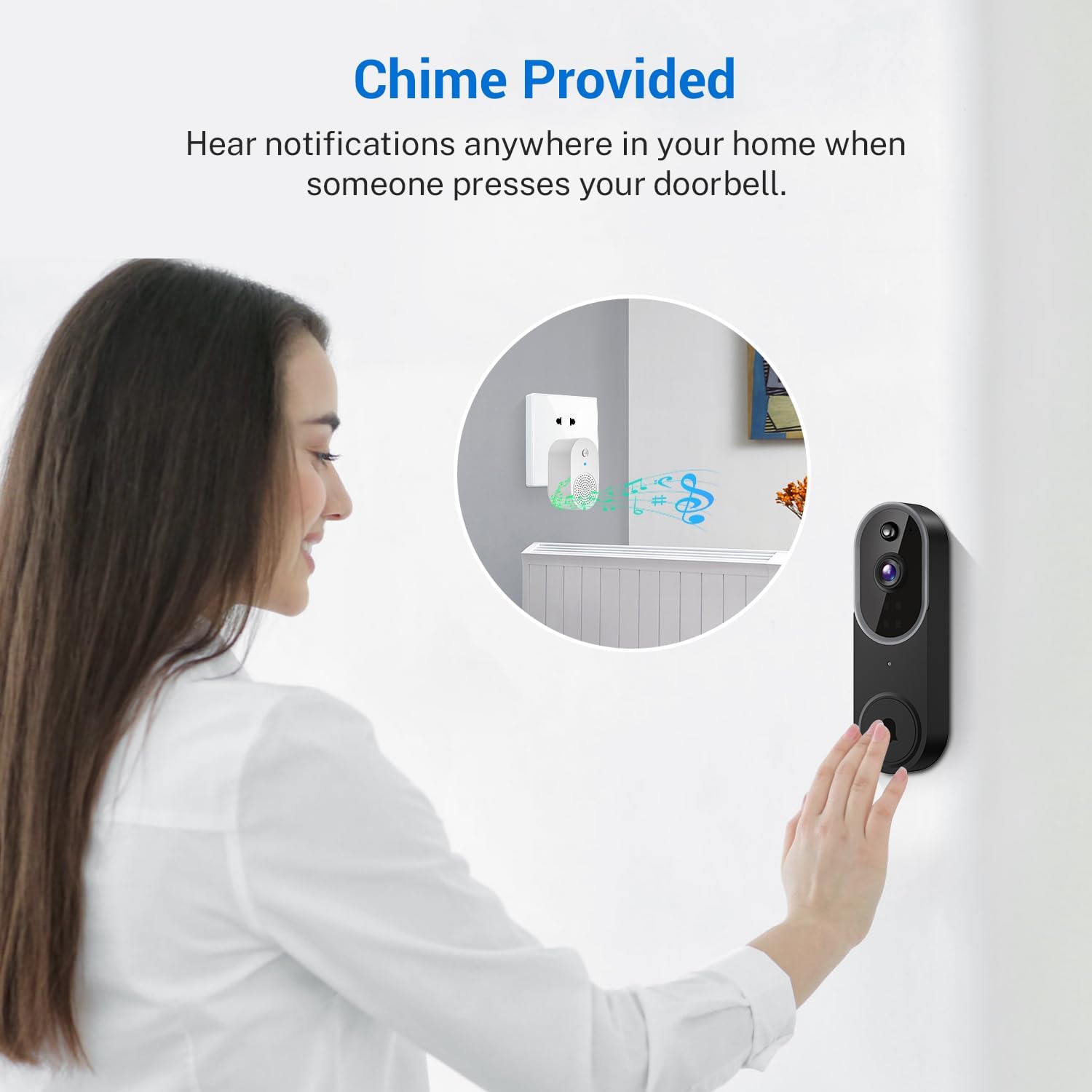1080P Video Doorbell Camera Wireless, Chime Ringer Included, Live View, AI Human Detection, 2.4G WiFi, Night Vision, Cloud Storage, Battery Powered, Indoor Outdoor Surveillance - Image 6