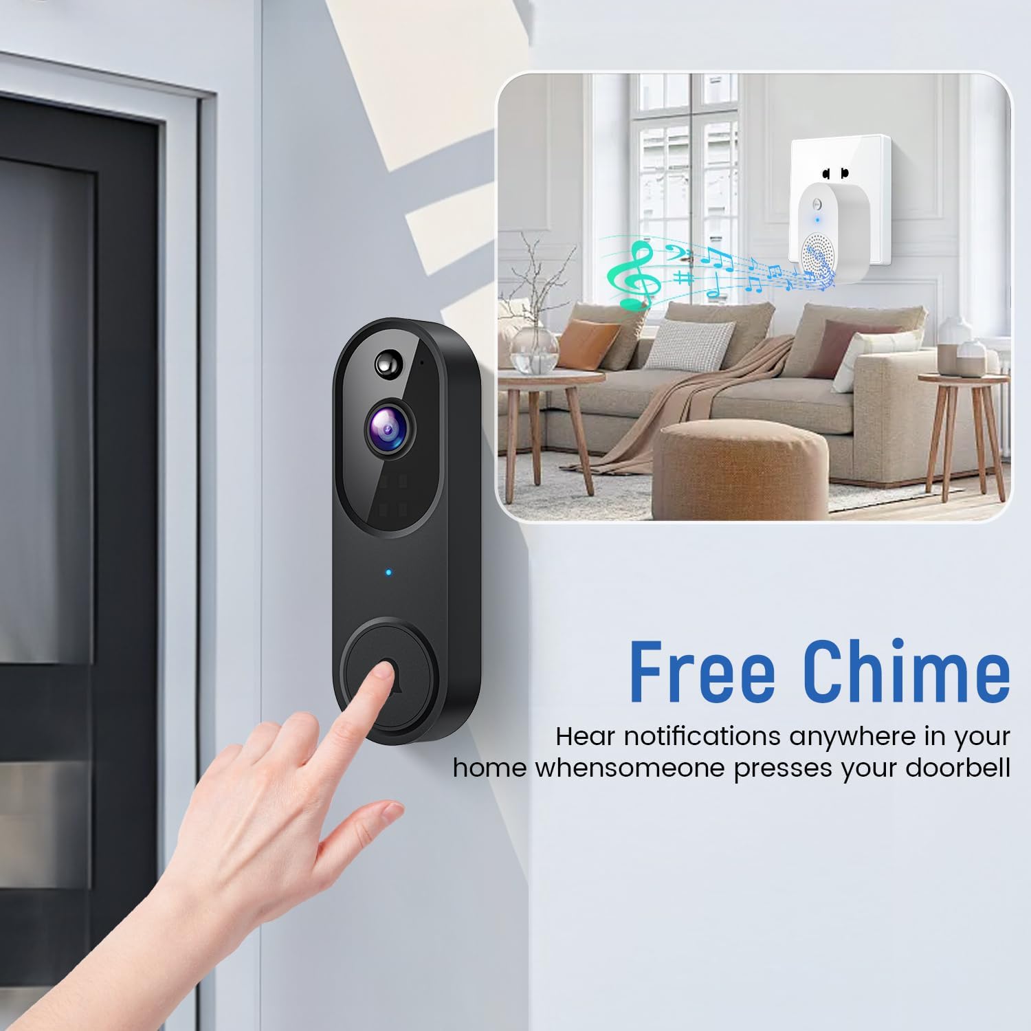 1080P Video Doorbell Camera, Smart Human Detection, Cloud Storage, Chime Included, Live View, 2-Way Audio, IR Night Vision, Battery Powered, Indoor/Outdoor Surveillance - Image 4