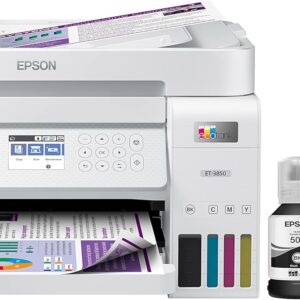 Epson EcoTank ET-3850 Wireless Color All-in-One Cartridge-Free Supertank Printer with Scanner, Copier, ADF and Ethernet – White (Renewed)