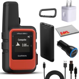 Garmin inReach Mini 2 Satellite Communicator, Lightweight Compact Rugged Design, Portable GPS Handheld for Hiking, Two-Way Text Messaging Device Bundle with Accessories (Flame Red)