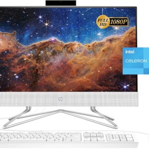 HP 2022 Newest All-in-One Desktop, 21.5" FHD Display, Intel Celeron J4025 Processor, 8GB RAM, 256GB PCIe SSD, Webcam, WiFi, HDMI, RJ-45, Wired Keyboard&Mouse, Windows 11 Home, White