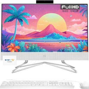 HP 21.5 inch All-in-One Desktop PC, 16GB RAM, 512GB PCIe SSD & 512GB External Storage, Intel Dual-Core Celeron Processor, FHD Display, Win 11 Pro, Webcam, WiFi, HDMI, RJ-45, Wired Keyboard & Mouse