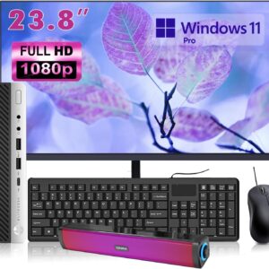 HP EliteDesk 800 G4 Mini Desktop with New 24" FHD Monitor and RGB Speakers PC Set, Core i5-8500T, 16GB RAM, 256GB SSD, Windows 11 Pro (Renewed)