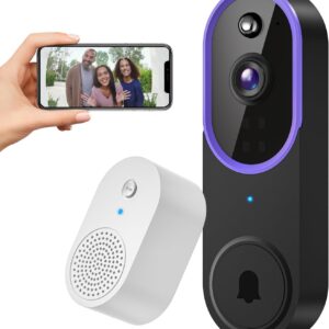 Smart 1080P Video Doorbell Camera Wireless, AI Human Detection, Live View, 2-Way Audio, Included Chime, Night Vision, 2.4G Wi-Fi, Cloud Storage, Indoor/Outdoor Surveillance Cam (Purple)