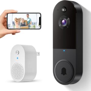 Wireless 1080p Video Doorbell Camera, AI Human Detection, Live View, 2-Way Audio Included Chime, Night Vision, 2.4G Wi-Fi, Cloud Storage, Indoor/Outdoor Surveillance Cam (Black)