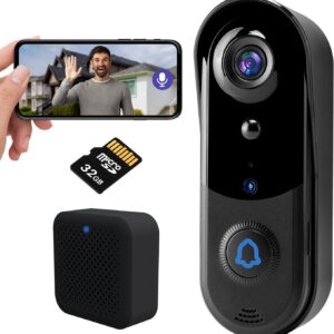 Wireless Video Doorbell Camera with Chime, Smart Home Surveillance Indoor/Outdoor, No Monthly Fee, AI Human Detection, Two Way Audio, Live View, Night Vision, 2.4G WiFi, with 32G SD Card Storage