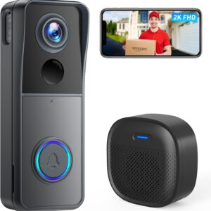 XTU Video Doorbell Camera Wireless, No Monthly Fees, Human Detection with Alerts, 2K Resolution, 166° Wide Angle, 2-Way Audio,2.4G Wi-Fi, Work with Alexa/Google Assistant, Home/Indoor/Outdoor Security